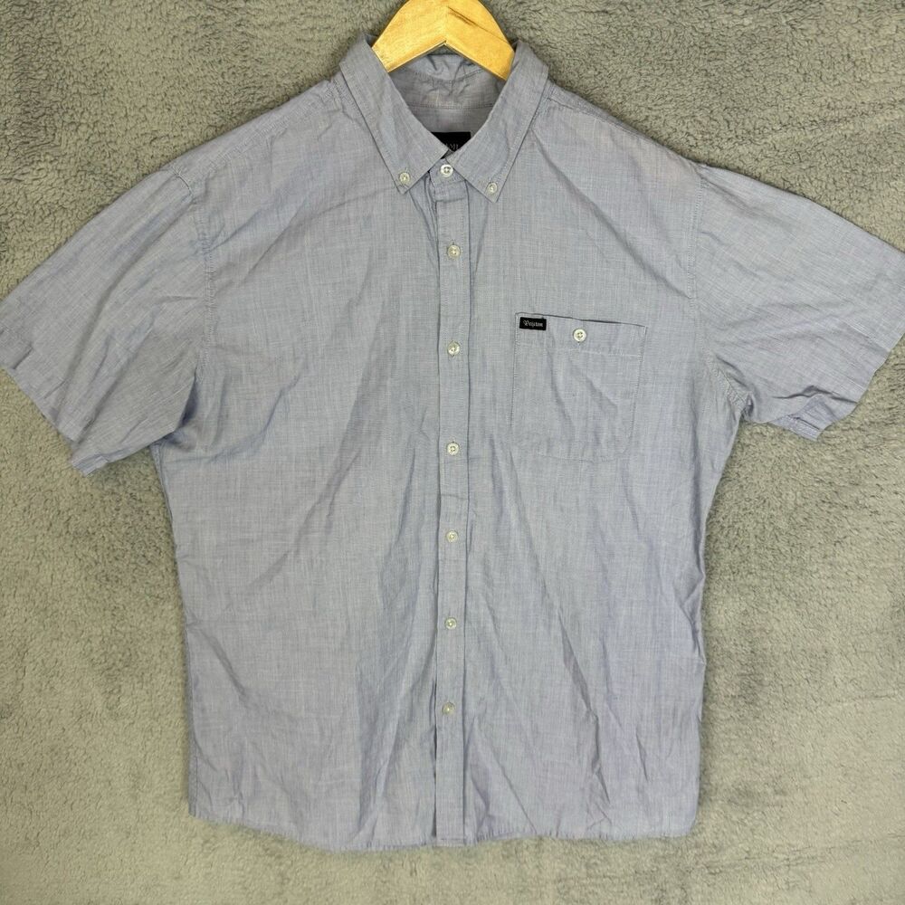 S Brixton Shirt Mens Large Blue Short Sleeve Button Up Cotton Casual